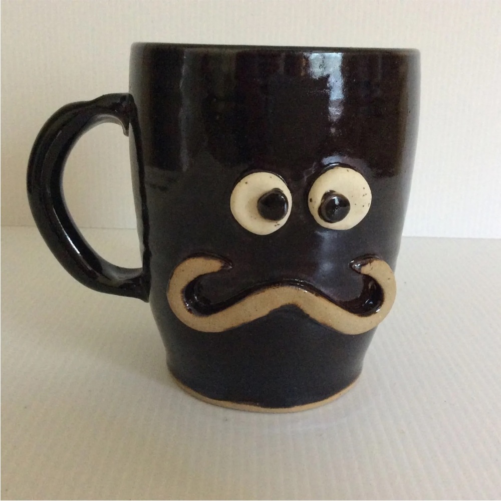 Ug Chug Nelson Studio Brown Pottery Mug Handlebar Mustache Coffee Tea 2013